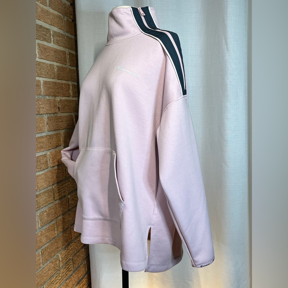 Champion Pink Oversized MockNeck Sweatshirt Quarter Zip Athleisure Cozy Pullover